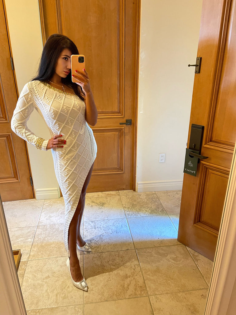white cut out knit dress Lanao White Dress - Cut Out Mini Knitted Dress